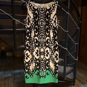 Kasper Black and Cream Dress with Green Accent